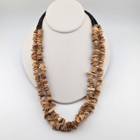 Navajo Two Strand Shell Chip Beaded Pullover Necklace w/ Pen Shell Heishi ** - Picture 10 of 12
